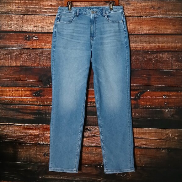 American Eagle Jeans Size 14 Curvy Mom High Rise Blue Denim Stretch - Picture 2 of 9